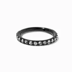 18G Black Titanium Crystal Hoop Clicker Nose Hoop
