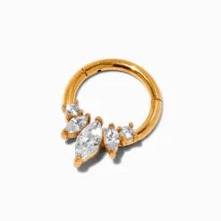 16G Gold-tone Stainless Steel Cubic Zirconia Crown Septum Nose Hoop