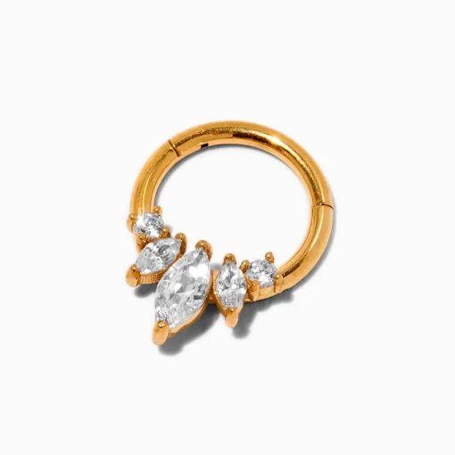 16G Gold-tone Stainless Steel Cubic Zirconia Crown Septum Nose Hoop