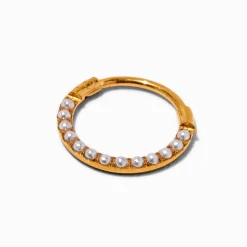 20G Gold-tone Stainless Steel Pearl Clicker Nose Hoop