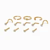 20G Gold-tone Stainless Steel Cubic Zirconia Nose Studs & Hoop - 12 Pack