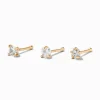 20G Gold-tone Stainless Steel Heart, Star, & Circle Crystal Nose Studs - 3 Pack