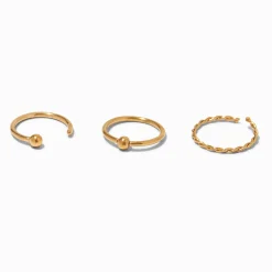 20G Gold-tone Stainless Steel Mixed Nose Rings - 3 Pack