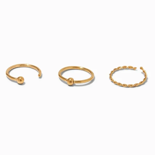 20G Gold-tone Stainless Steel Mixed Nose Rings - 3 Pack