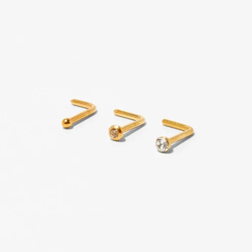 20G Gold-tone Stainless Steel Mixed Crystal Nose Studs - 3 Pack