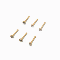 20G Gold-tone Stainless Steel Cubic Zirconia Nose Studs - 6 Pack