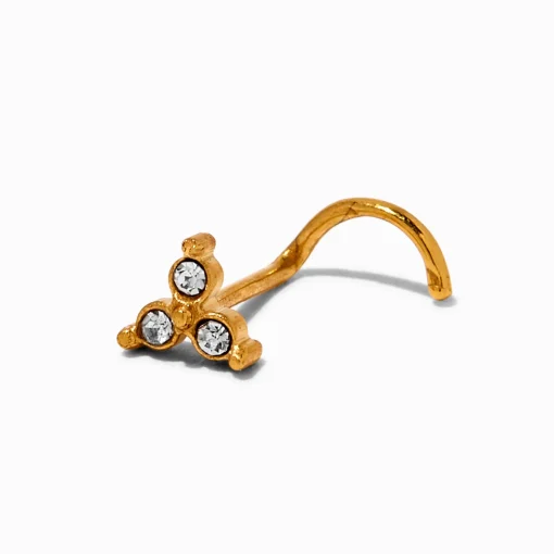20G Gold-tone Stainless Steel Three-Stone Crystal Nose Stud
