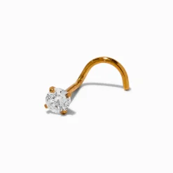 20G Gold-tone Stainless Steel Cubic Zirconia Threadless Nose Stud