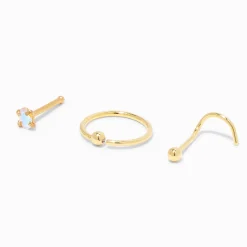 20G Gold-tone Stainless Steel Oval Ball Nose Jewelry - 3 Pack