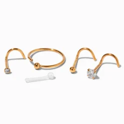 20G Gold-tone Stainless Steel Mixed Nose Studs & Hoop - 6 Pack