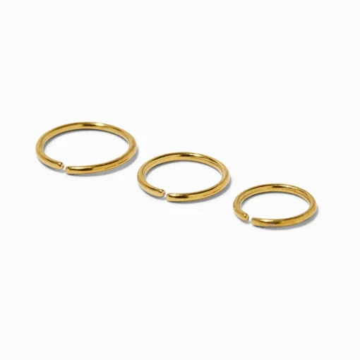 20G Gold-tone Stainless Steel Mixed Nose Hoops - 3 Pack