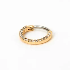 16G Gold-tone Stainless Steel Crystal Hoop Septum Nose Ring