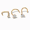 22G Gold-tone Sterling Silver Mixed Crystal Nose Studs - 3 Pack