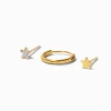 22G Gold-tone Sterling Silver Cubic Zirconia Star Stud & Nose Rings - 3 Pack