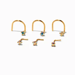 22G Gold-tone Sterling Silver Iridescent AB Nose Studs - 6 Pack
