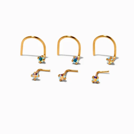 22G Gold-tone Sterling Silver Iridescent AB Nose Studs - 6 Pack