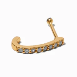 22G Gold-tone Sterling Silver Cubic Zirconia Pavé Nose Hoop