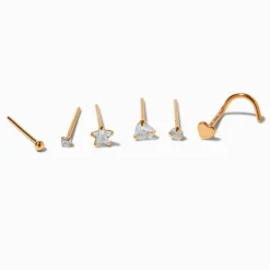 22G Gold-tone Sterling Silver Mixed Crystal Nose Studs - 6 Pack