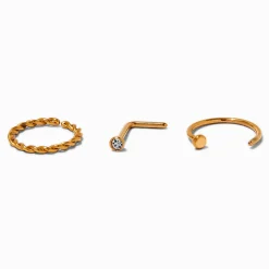 20G Gold-tone Titanium Crystal Stud & Twisted Hoops - 3 Pack