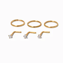 20G Gold-tone Titanium Cubic Zirconia Studs & Hoops - 6 Pack