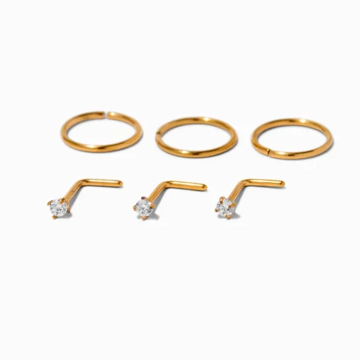 20G Gold-tone Titanium Cubic Zirconia Studs & Hoops - 6 Pack