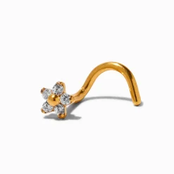 18G Gold-tone Titanium Cubic Zirconia Flower Nose Stud