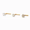 18G Gold-tone Titanium Flower, Heart & Star Nose Studs - 3 Pack
