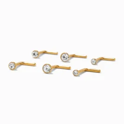 18G Gold-tone Titanium Graduated Nose Studs - 6 Pack