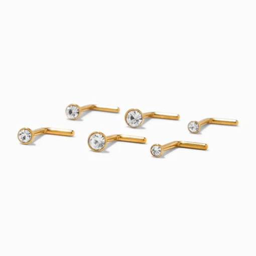 18G Gold-tone Titanium Graduated Nose Studs - 6 Pack