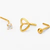 20G Gold-tone Titanium Open Heart & Mixed Stud Nose Studs - 3 Pack