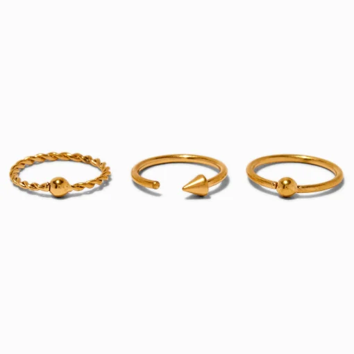 20G Gold-tone Titanium Twisted Spike Nose Hoops - 3 Pack