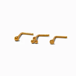 20G 18k Gold Plated Titanium Round Ball Nose Studs - 3 Pack