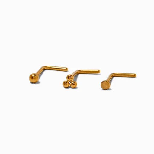 20G 18k Gold Plated Titanium Round Ball Nose Studs - 3 Pack