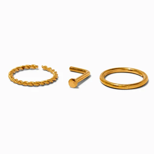 18G 18k Gold Plated Titanium 18G Nose Stud & Mixed Hoops - 3 Pack