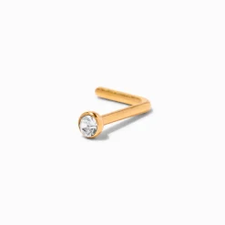 20G 18kt Gold Plated Titanium Bezel Crystal Nose Stud