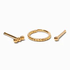 18G 18kt Gold Plated Titanium Cubic Zirconia Mixed Nose Jewelry Set - 3 Pack