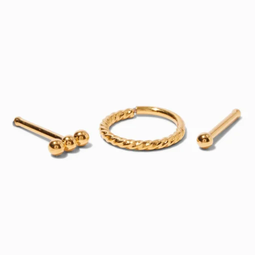 18G 18kt Gold Plated Titanium Cubic Zirconia Mixed Nose Jewelry Set - 3 Pack