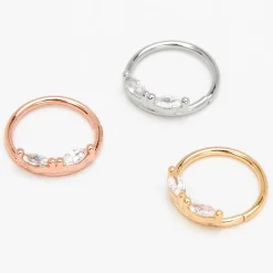 20G Mixed Metal Stainless Steel Cubic Zirconia Oval Hoop Nose Rings - 3 Pack