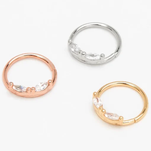 20G Mixed Metal Stainless Steel Cubic Zirconia Oval Hoop Nose Rings - 3 Pack