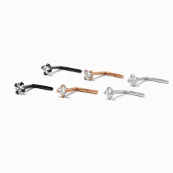 20G Mixed Metal Stainless Steel Cubic Zirconia Ball Nose Studs - 6 Pack