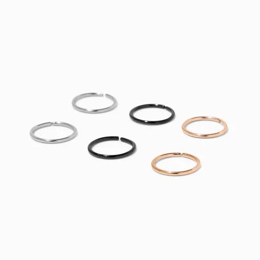 20G Mixed Metal Stainless Steel Nose Rings - 6 Pack