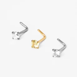 20G Mixed Metal Stainless Steel Crystal Nose Studs - 3 Pack