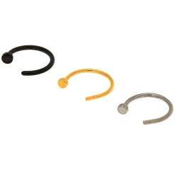 20G Mixed Metal Stainless Steel Open Nose Rings - 3 Pack