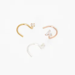 22G Mixed Metal Sterling Silver Geometric Crystal Nose Studs - 3 Pack