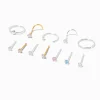 22G Mixed Metal Sterling Silver Cubic Zirconia Nose Studs & Hoop - 12 Pack