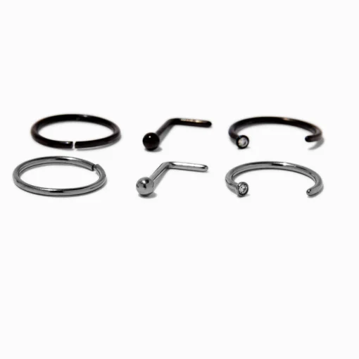 20G Mixed Metal Titanium Nose Studs & Hoop - 6 Pack