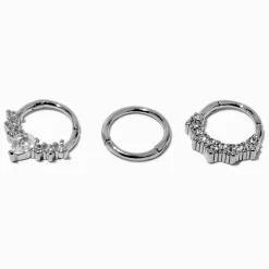 16G Silver-tone Stainless Steel Crown Septum Nose Hoop - 3 Pack