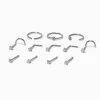 20G Silver-tone Stainless Steel Cubic Zirconia Nose Studs & Hoop - 12 Pack