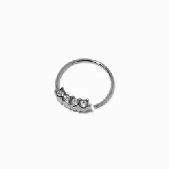 22G Silver-tone Stainless Steel Cubic Zirconia Septum Nose Ring