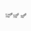 18G Silver-tone Stainless Steel Graduated Cubic Zirconia Nose Studs - 3 Pack